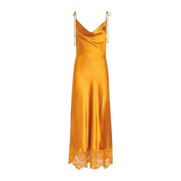 NWOT SELF-PORTRAIT  Burnt Orange Satin-Lace Midi Dress UK8/US4 - Picture 3 of 16